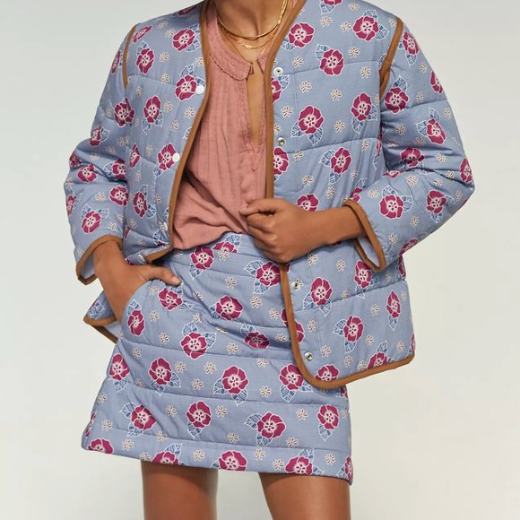 NWT Carleen for Anthropologie Floral Quilted Snap Front Jacket Size Small - Picture 3 of 9
